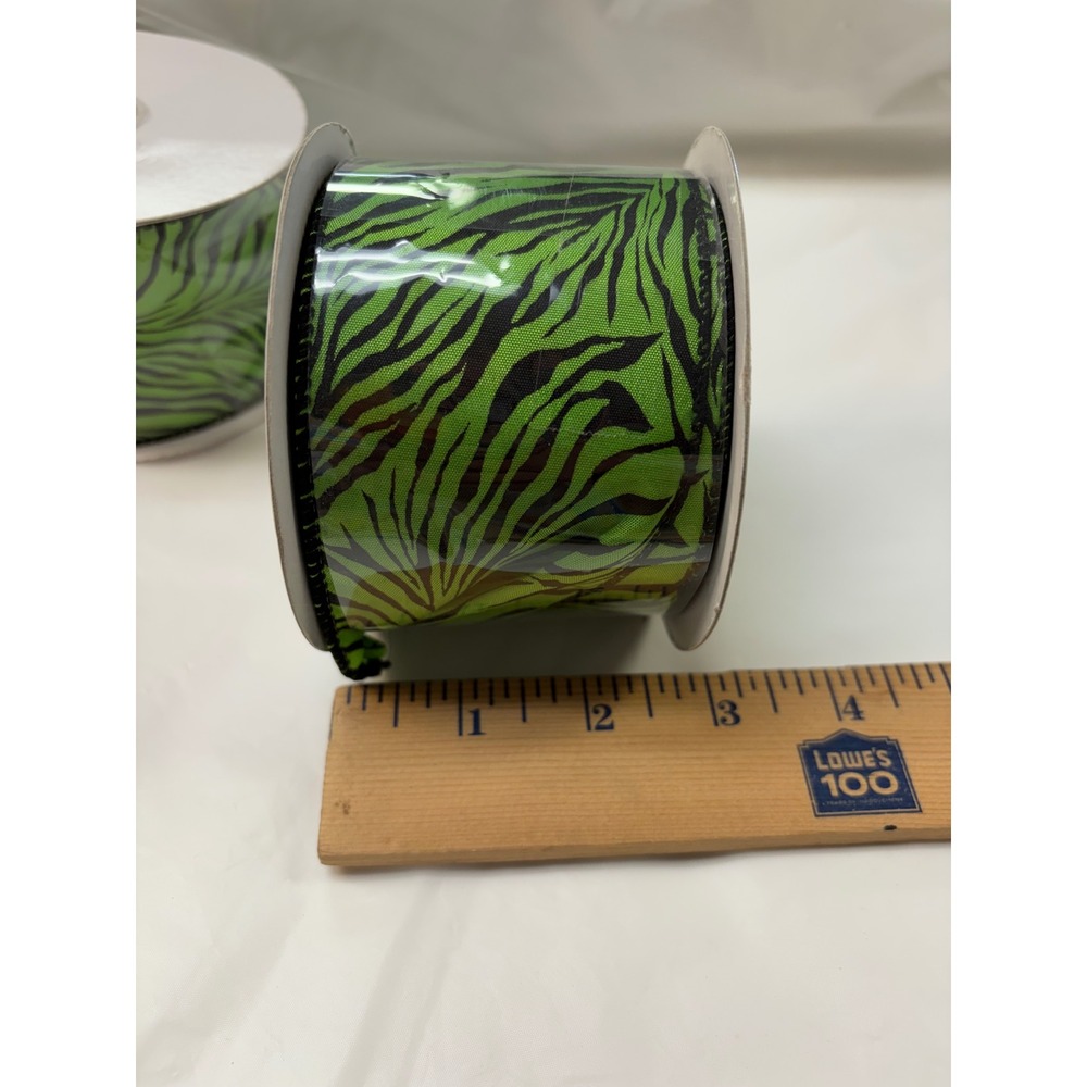 3 Pack Zebra Print Wired Ribbon Lime Green Black 2.5 Inch x 10 Yards Q19440-09 - Picture 6 of 8